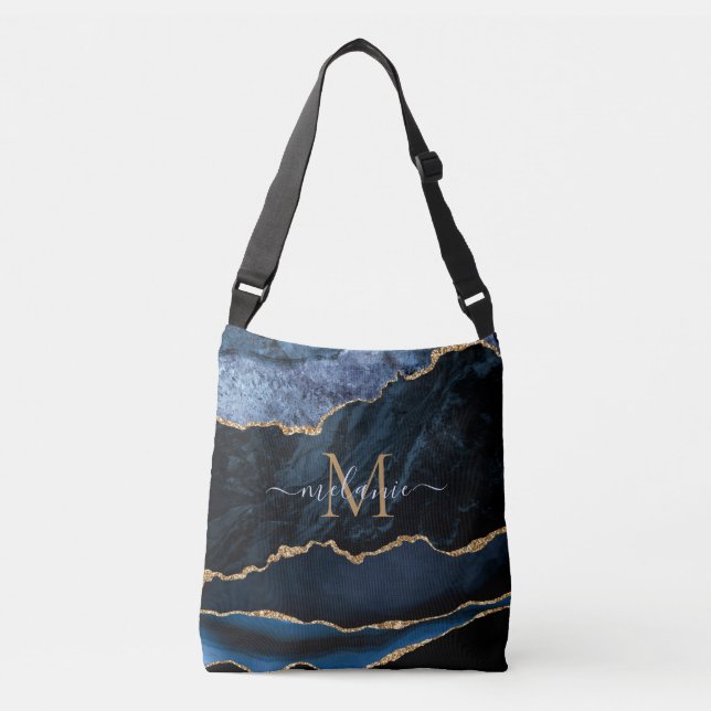 Sac Ajustable Monogramme de marbre en pierre de taille bleu mari (Devant)