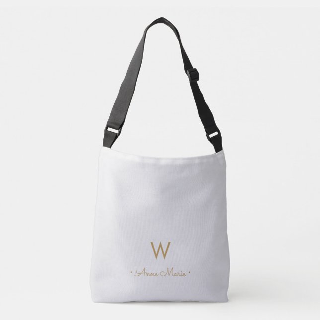 Sac Ajustable Monogramme de style moderne gris clair or (Devant)