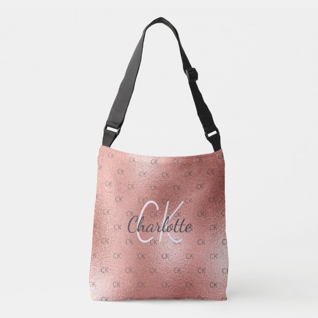 Sac Ajustable Monogramme en or rose écriture élégante (Devant)