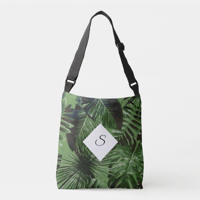 Sac Ajustable Monogramme Feuille de l'île tropicale avec vos ini (Devant)