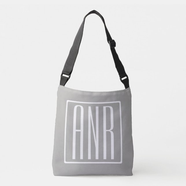Sac Ajustable Monogramme initial | Blanc sur gris clair (Devant)
