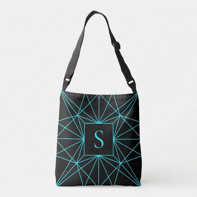 Sac Ajustable Monogramme initial | Design géométrique turquoise (Dos)