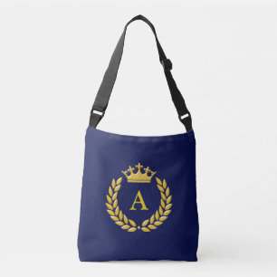 Sac Ajustable Monogramme sur Golden Crown & Laurel sur Navy Blue