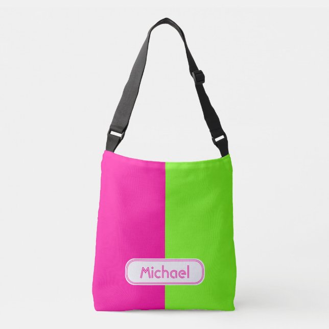 Sac Ajustable Monogramme vert rose rose néon moderne (Devant)