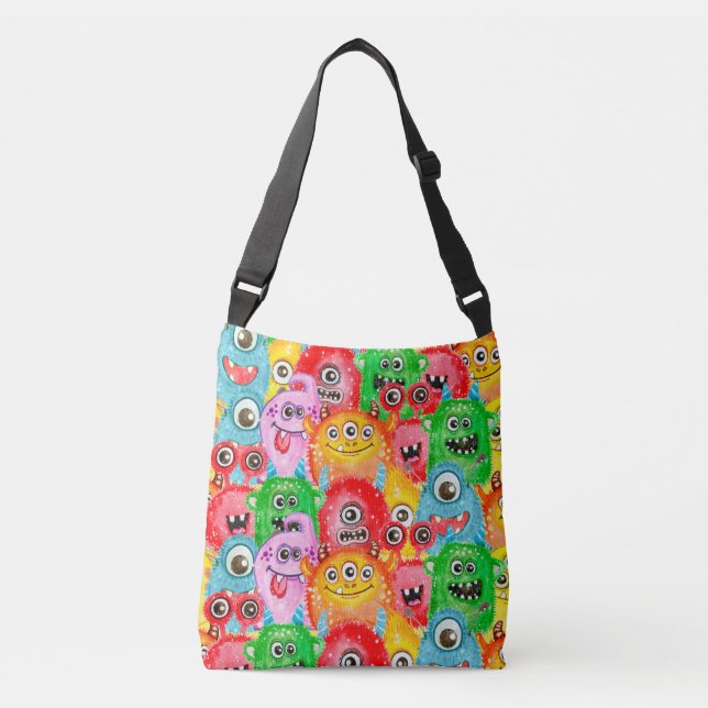 Sac Ajustable Monstres Drôle, Aquarelle Motif sans couture. (Devant)