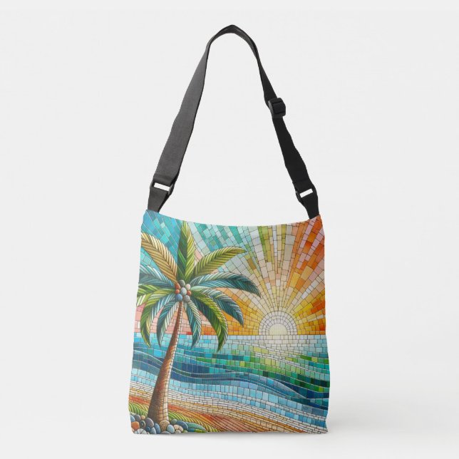 Sac Ajustable Mosaic Tropical Beach Coucher de soleil Palm Tree (Devant)