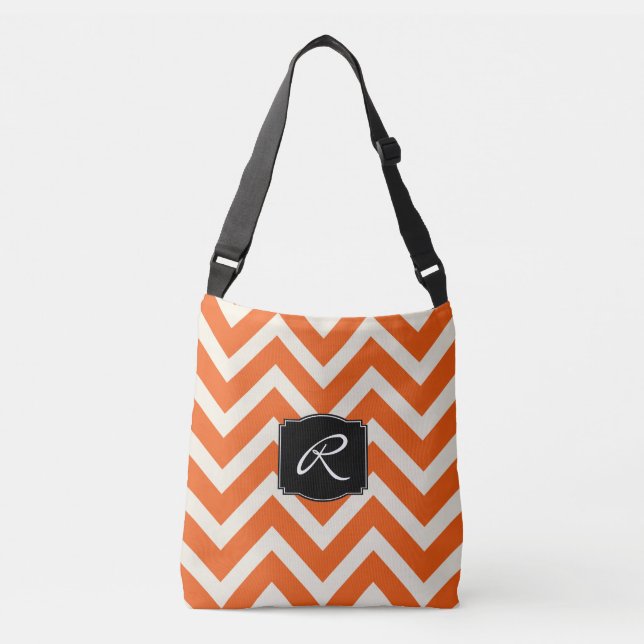 Sac Ajustable Motif Chevron orange et blanc avec Monogramme (Devant)