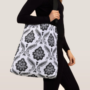 Sac Ajustable Motif Damassé Rococo Gris Noir Blanc