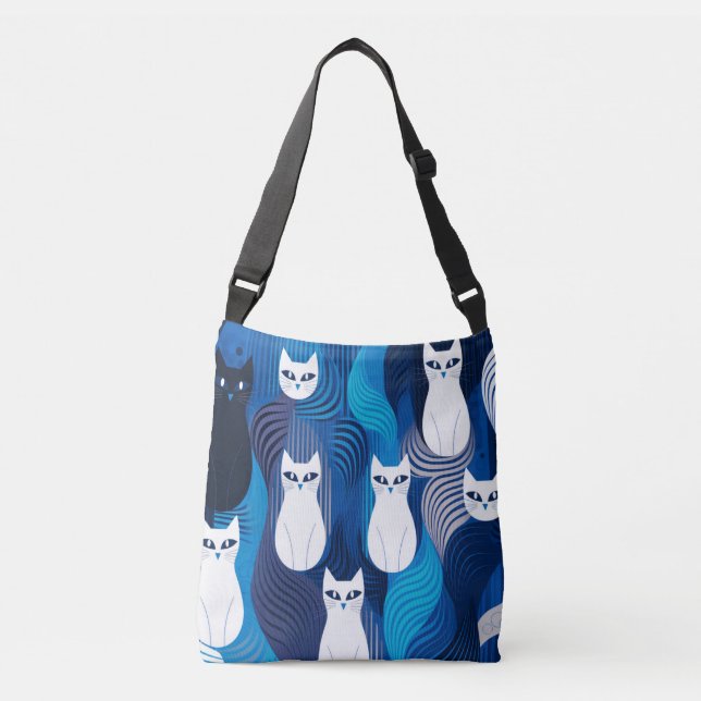 Sac Ajustable Motif de chat blanc bleu (Devant)