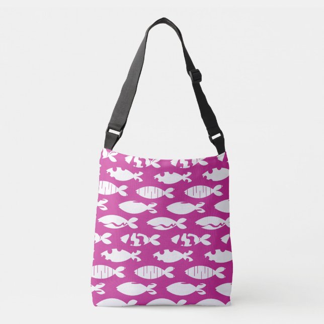 Sac Ajustable Motif de poisson à look dénudé rose et blanc (Devant)