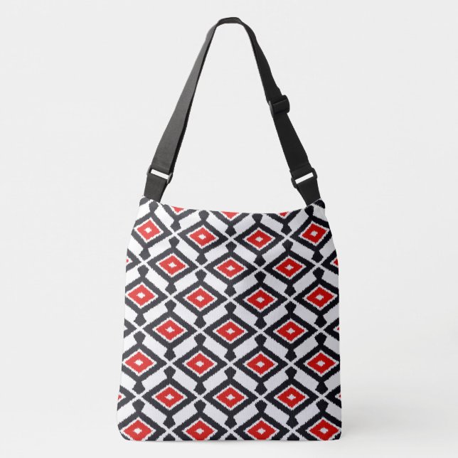 Sac Ajustable Motif d'Ikat - rouge foncé, noir et blanc (Devant)