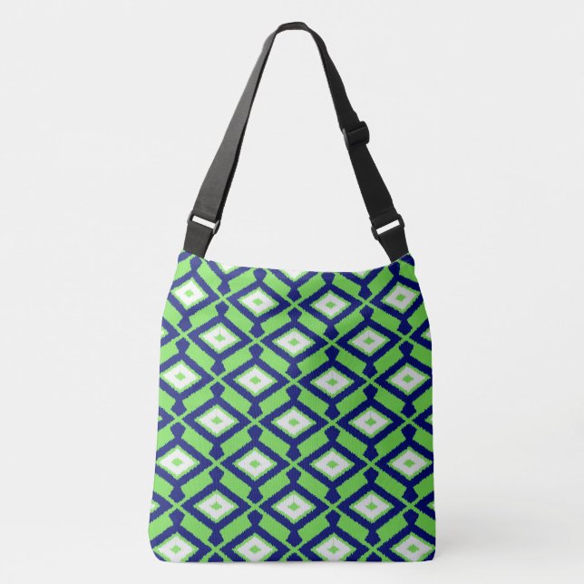 Sac Ajustable Motif d'Ikat - vert, bleu d'indigo et blanc (Devant)