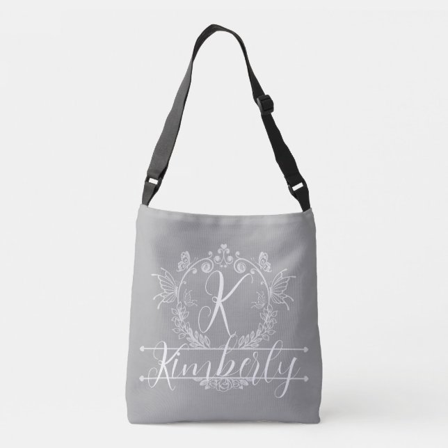 Sac Ajustable "Motif floral argent et blanc" Monogramme personna (Dos)