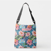 Motif floral tropical coloré mignon Nom personnali