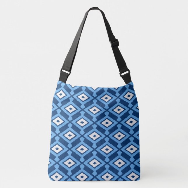 Sac Ajustable Motif Ikat, Indigo et Denim Blue Crossbody Bag (Devant)