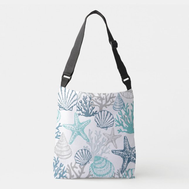 Sac Ajustable Motif Seashell Starfish Bleu Et Turquoise (Devant)