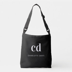 Sac Ajustable Noir blanc nom monogramme élégant moderne