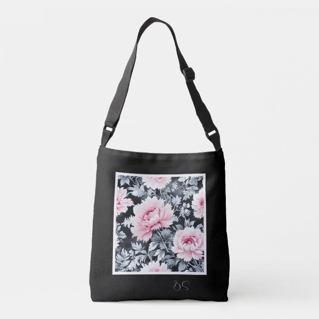 Sac Ajustable noir & rose élégant Floral moderne (Dos)