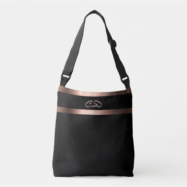 Sac Ajustable Noir rose or monogramme initiales élégant (Devant)