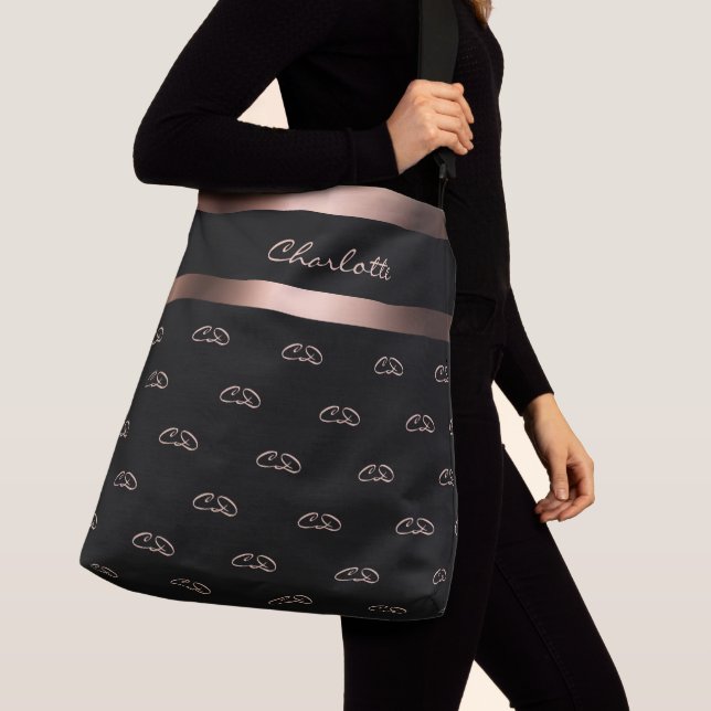 Sac Ajustable Noir rose or monogramme initiales nom du motif (De près)