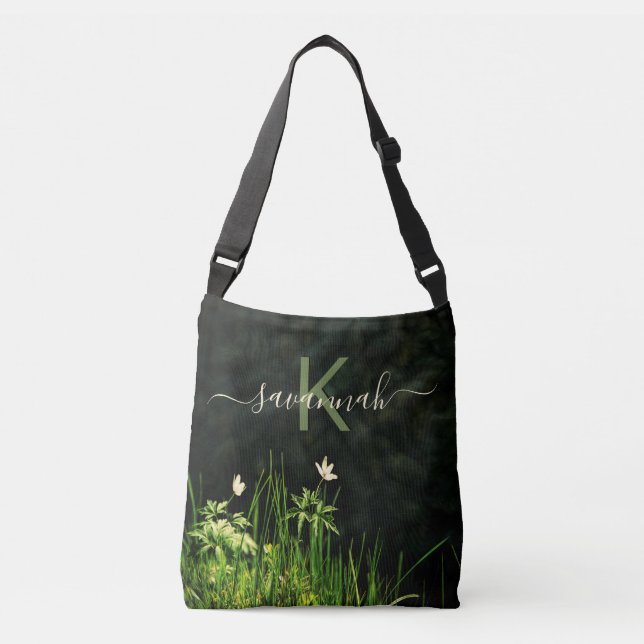 Sac Ajustable Nom de monogramme noir fleur sauvage (Devant)