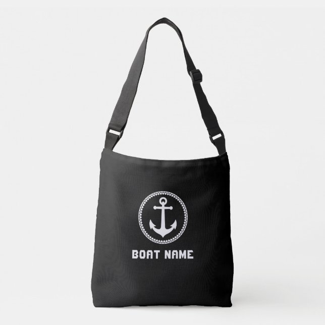 Sac Ajustable Nom du bateau Ancre marine Noir Blanc Blanc (Devant)