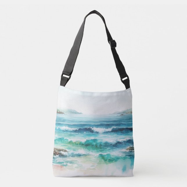 Sac Ajustable Ocean Waves Beach Aquarelle Peinture (Devant)