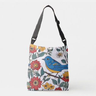 Sac Ajustable Oiseau bleu et art folklorique Fleur sauvage