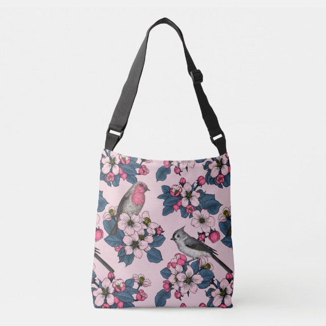 Sac Ajustable Oiseaux et fleurs roses (Devant)