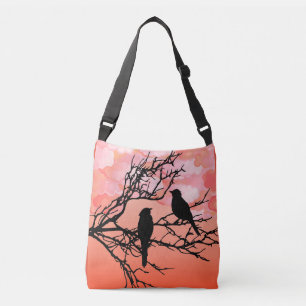 Sac Ajustable Oiseaux sur une branche, noire contre l'orange de