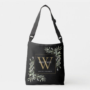 Sac Ajustable Or Monogramme Aquarelle Floraison Noire