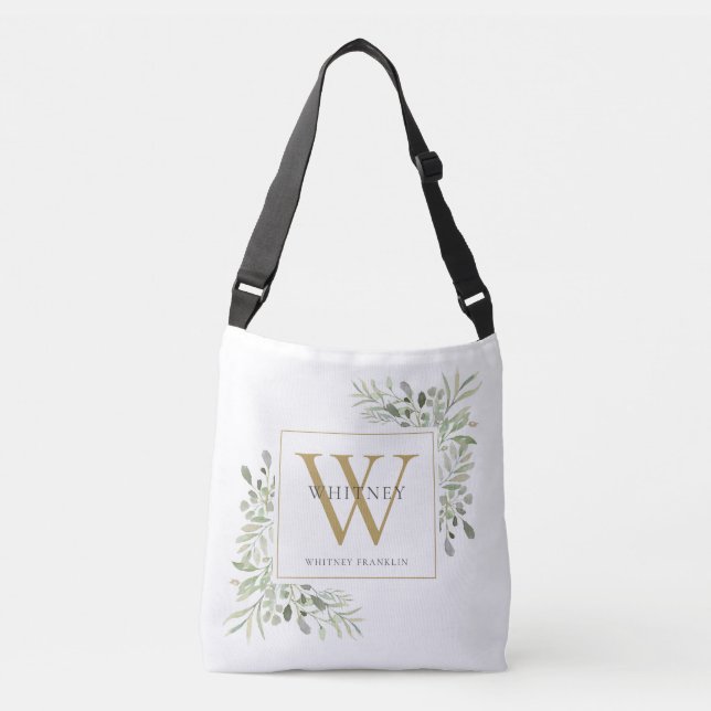 Sac Ajustable Or Monogramme Aquarelle Verdure (Devant)