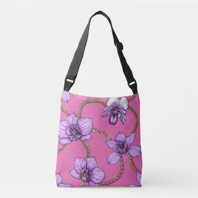 Sac Ajustable Orchidées et chaînes, violet et rose (Devant)