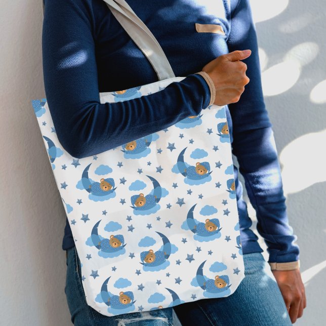 Sac Ajustable Ours Bébé Couché Bleu Sur Lune Nuages & Étoiles (Créateur téléchargé)
