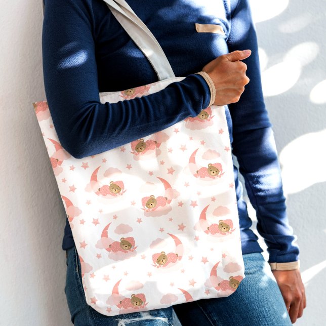 Sac Ajustable Ours Bébé Couché Rose Sur Lune Nuages & Étoiles (Créateur téléchargé)