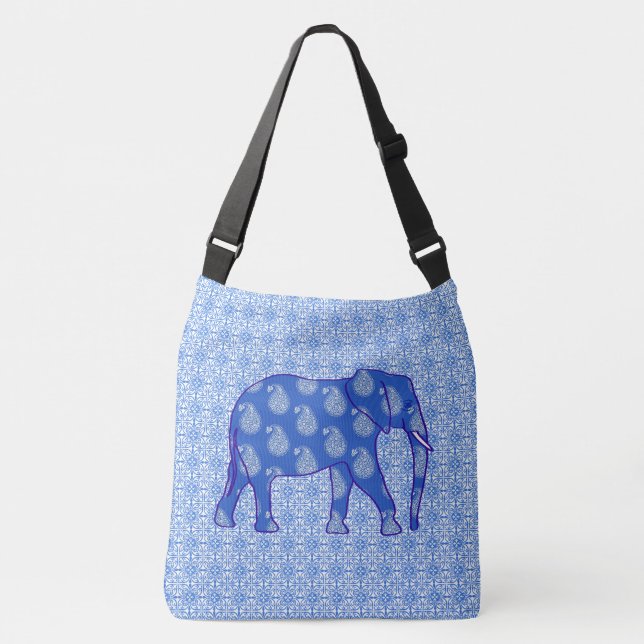 Sac Ajustable Paisley éléphant - bleu cobalt et blanc (Devant)