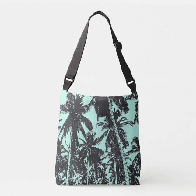 Sac Ajustable Palmiers tropicaux Design en noir et bleu (Devant)