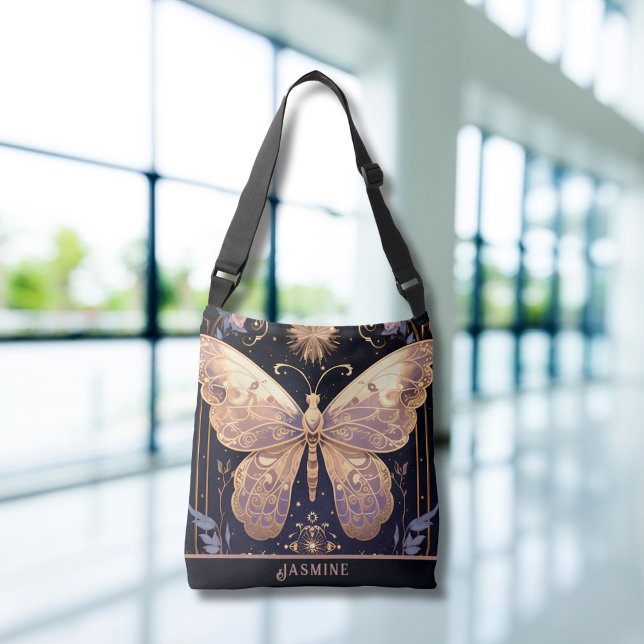 Sac Ajustable Papillon Lover Floral violet rose (Butterfly Lover Floral Purple Pink Crossbody Tote Bag)