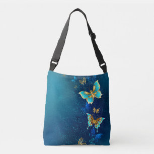 Sac Ajustable Papillons d'or sur un Arrière - plan bleu
