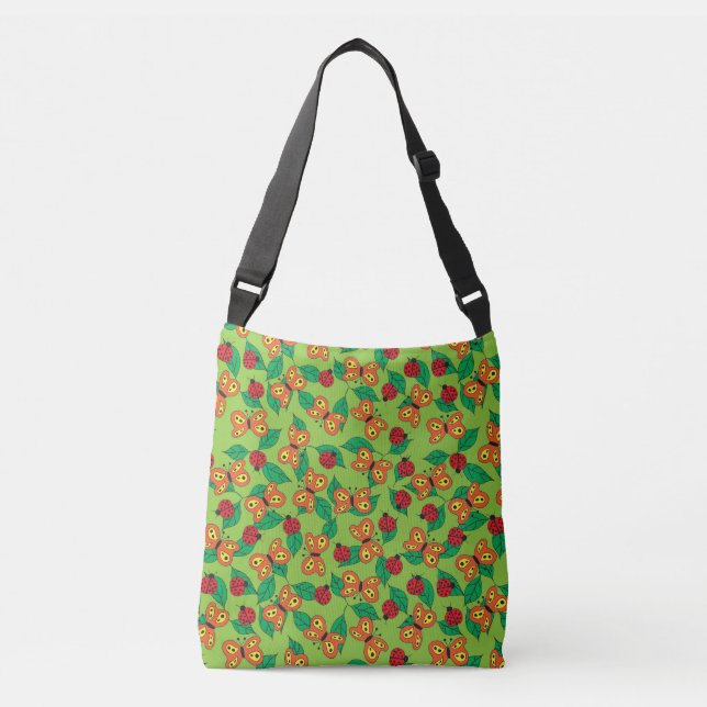 Sac Ajustable Papillons et coccinelles sur les feuilles verts (Devant)