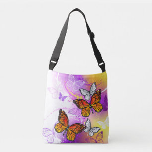 Sac Ajustable Papillons Monarque sur Arrière - plan pourpre