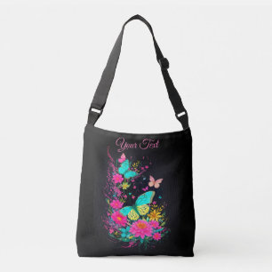 Sac Ajustable papillons vert jaune rose fleurs nature