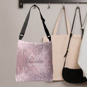 Sac Ajustable Parties scintillant rose gouttes monogramme élégan