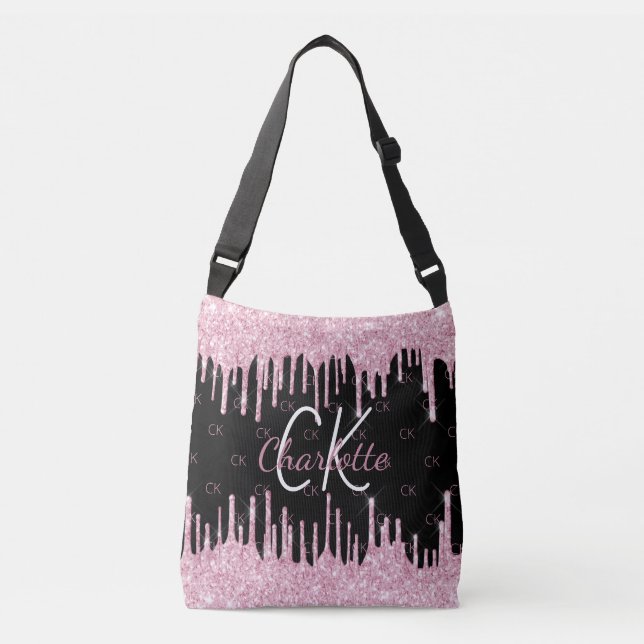 Sac Ajustable Parties scintillant rose noir gouttes monogramme é (Devant)