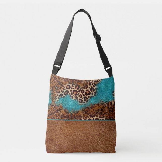 Sac Ajustable Parties scintillant Turquoise Occidentale Léopard  (Devant)