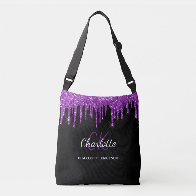 Sac Ajustable Parties scintillant violet noir gouttes initiales  (Devant)