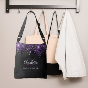 Sac Ajustable Parties scintillant violet noir initiales glamour