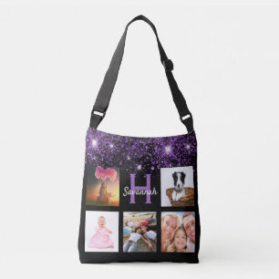 Sac Ajustable Parties scintillant violet noir photo collage nom 