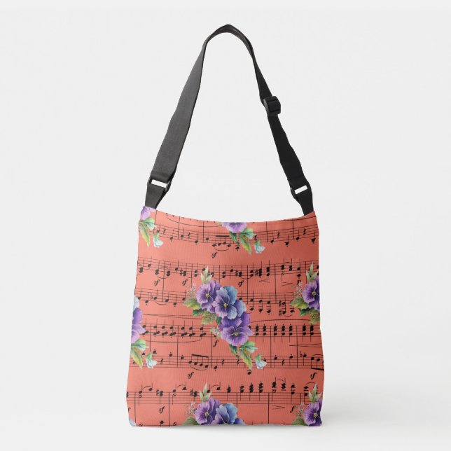 Sac Ajustable Partition de corail Fleurs violettes et bleues (Devant)