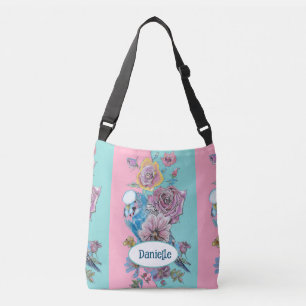 Sac Ajustable Perroquet Bleu Oiseau Rose Florale Rose Aqua Nom d